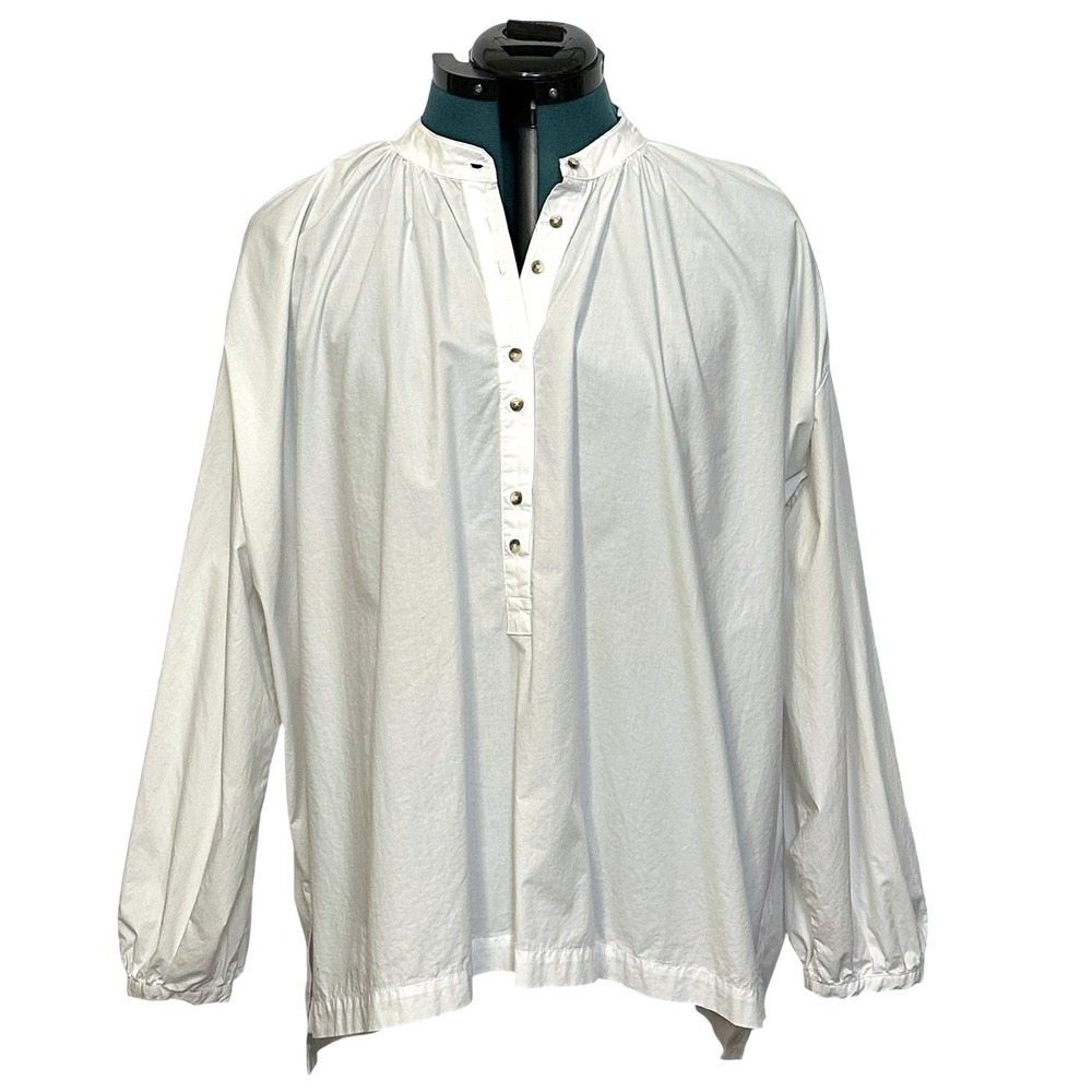 Free People Shirt Womens Medium White Henley Tunic Boho Peasant Long Sleeve Top‎